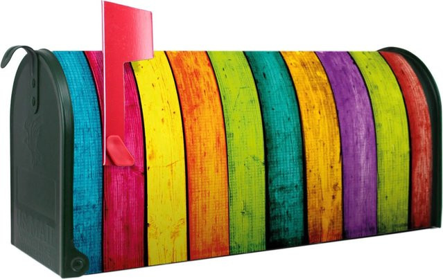 Banjado Amerikanischer Briefkasten Grün mit buntem Holzlatten-Motiv aus pulverbeschichtetem Stahl, B/H/T: 48 x 22 x 22 cm - Bild 1