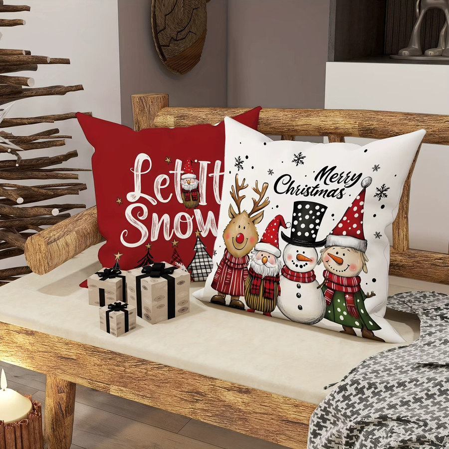 VIKAMA Weihnachtskissenbezug mit Schneeflocken und Weihnachtsbaum Motiv, mehrfarbig, B/T/H: 30 x 30 x 2 cm - Bild 3