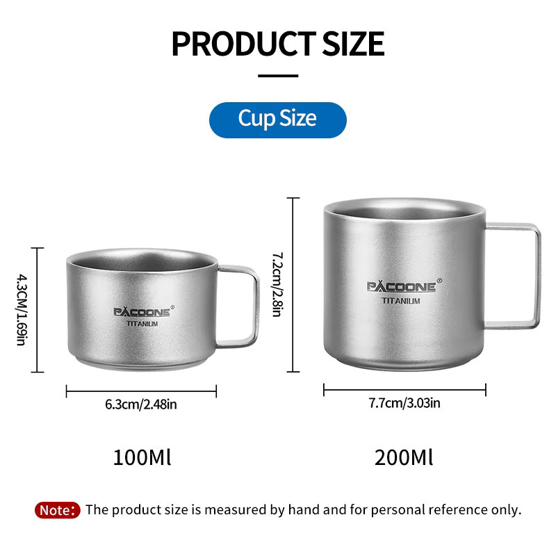 PACOONE Titan Tasse Tragbarer Camping Becher aus Metall in Silber, 100/200ml - Bild 2