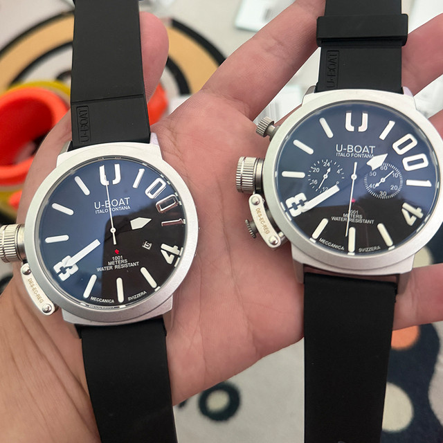 U-BOAT Armbanduhr, Edelstahl, Kautschuk, Schwarz, Silber, Herren - Bild 1