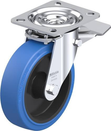 Blickle Lenkrolle L-POEV 125R-ST-SB mit Feststeller in Schwarz und Blau, Rad-Durchmesser: 125 mm, Tragfähigkeit: 250 kg - Bild 1