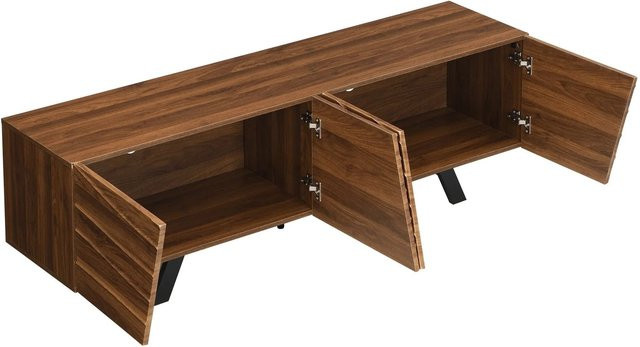 okwish TV Schrank mit Wellenfront in Walnuss, moderner Wohnzimmerschrank mit Stauraum und Kabelmanagement, B/T/H: 160 x 39 x 50,5 cm - Bild 1