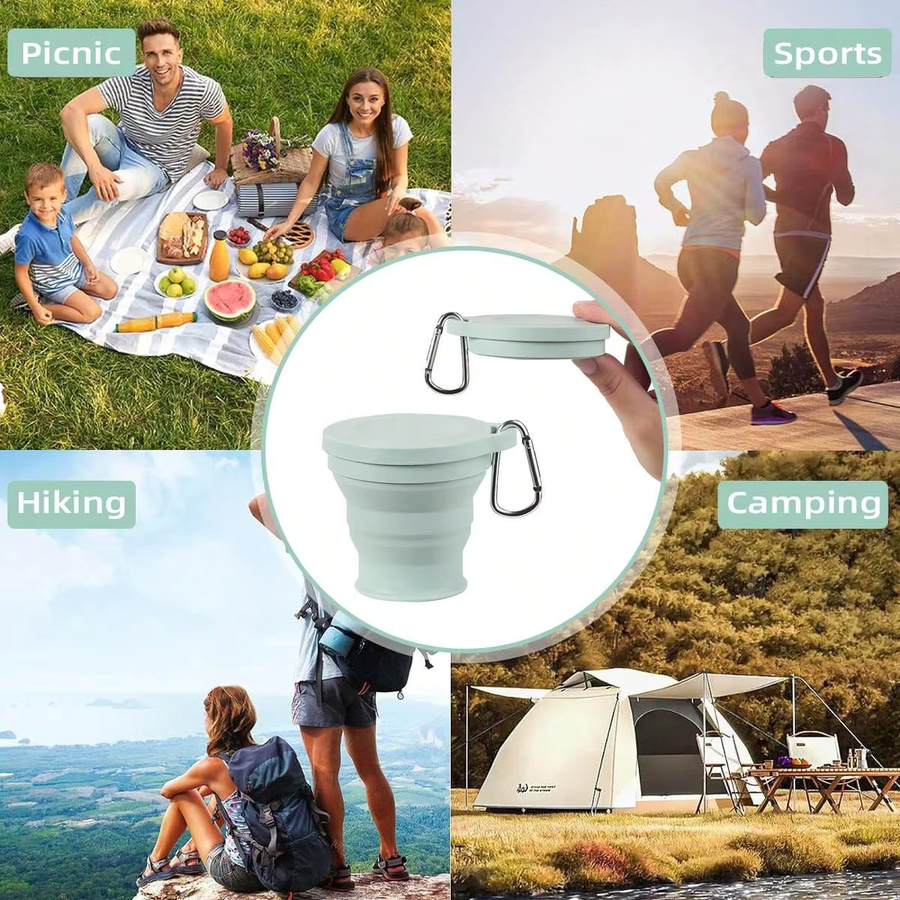 Leeseph Faltbarer Reisebecher aus Silikon in Pink, Tragbarer Campingbecher für unterwegs und zum Wandern - Bild 5