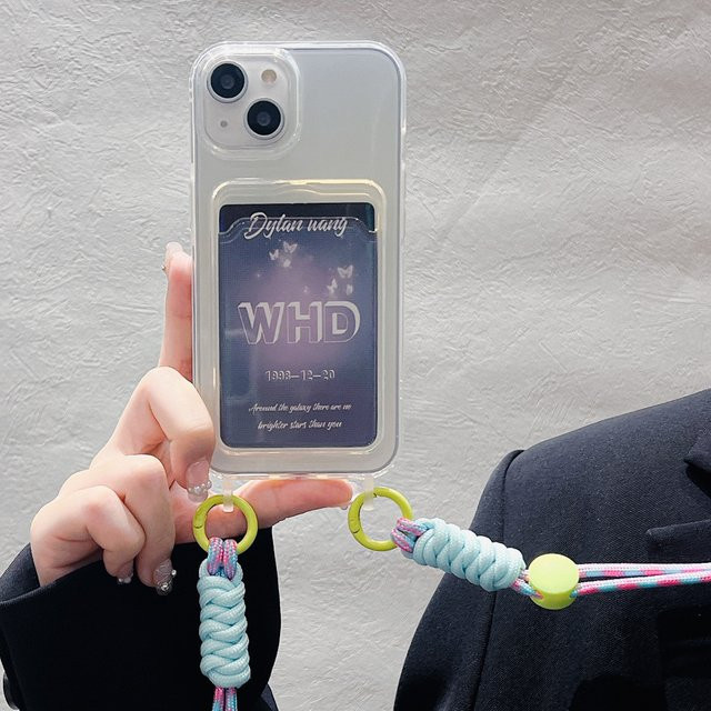 Transparente Apple iPhone Handyhülle mit Kartenhalter und buntem Crossbody-Lanyard-Seil für iPhone 14 Pro Max 12 XR 7 8 Plus XS Max - Bild 1