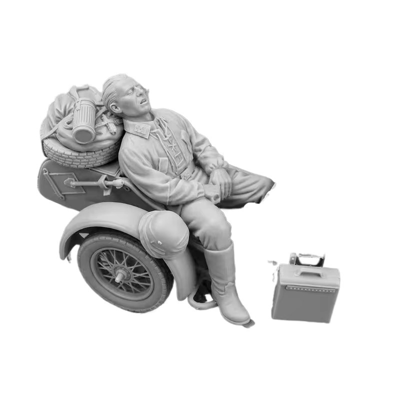 BAANFU Harzfiguren-Modellbausatz schlafender Motorradsoldat, Militär, Maßstab 1:35 - Bild 2