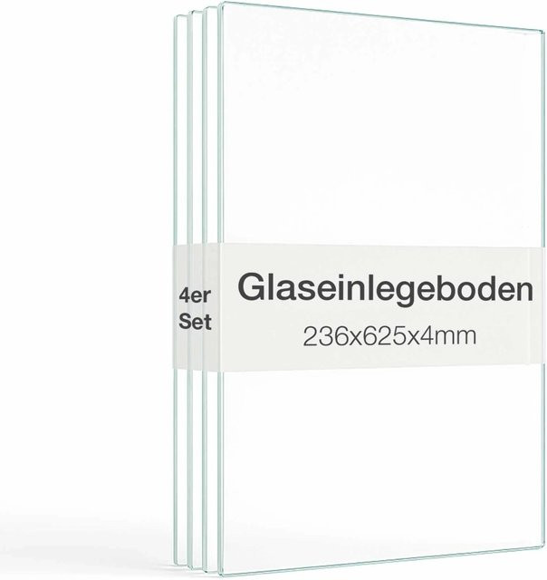 K-Möbel Glasboden-Erweiterungsset für 2-türige Standvitrine aus ESG-Glas in Transparent, 4er Set, Breite: 62,7 cm, Tiefe: 23,7 cm, inklusive Bodenträger - Bild 1