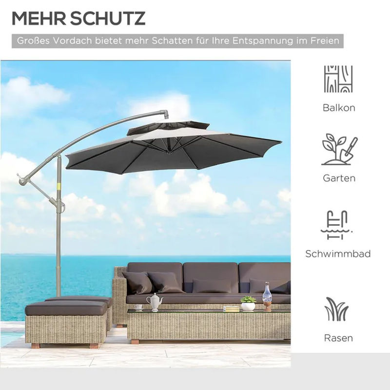 Outsunny Sonnenschirm mit Standfuß aus Polyester und Stahl in Hellgrau, Höhe: 245 cm, Breite: 267 cm - Bild 2