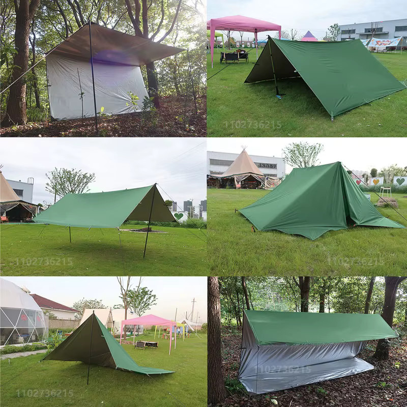 Wasserdichte Zeltplane mit 19 Hängepunkten für Outdoor und Camping in Grün - Bild 5