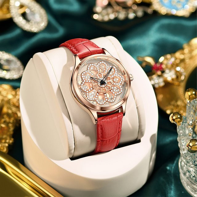 LIGE Armbanduhr Quarz, Leder, Kristall, Roségold, Damen - Bild 1