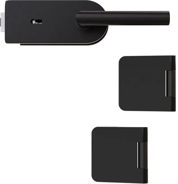 Hansaglas Glastürbeschlag Studio/Office Buntbartschloss Gerundet Glastür Beschlag-Set Schwarz Matt - Bild 1