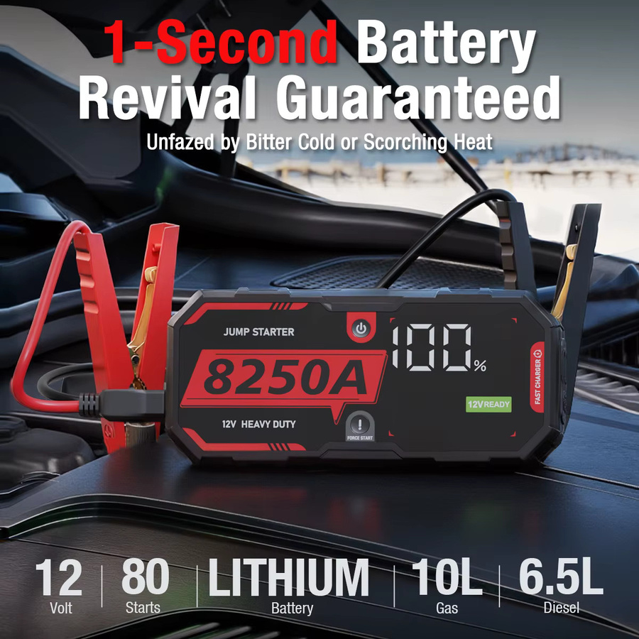 AdoreTrip 8250A Hochleistungs-Starthilfegerät in Schwarz, 12V Autobatterie-Booster und tragbare Powerbank für Auto, SUV, Offroad 4x4 und Pickups - Bild 2