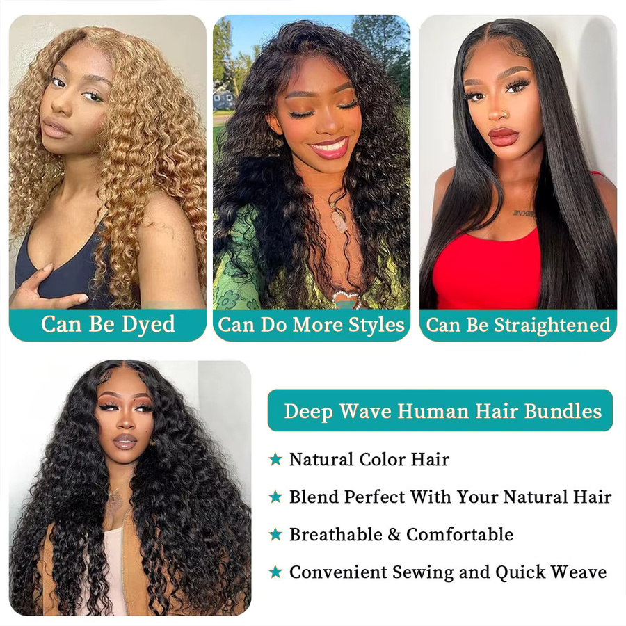 Ruinafen Deep Wave Remy Echthaar Extensions, 3 Bundles Set, Natürliche Farbe - Bild 6