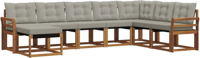 vidaXL Outdoor-Sofagarnitur 8-teilig L-Form aus Akazienholz und Textilene in Grau und Natur mit Kissen - Bild 1