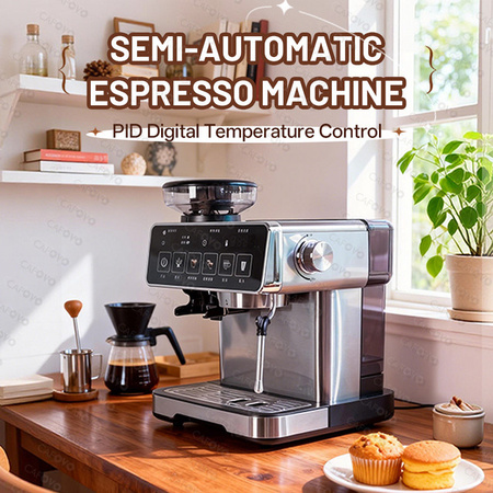 CAFOVO E136 3-in-1 Espressomaschine mit integrierter Mühle und Dampfstab, 20 Bar, PID-Temperaturregelung, Edelstahl, Silber