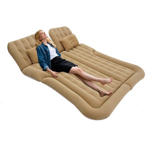 Bymaocar Aufblasbare SUV-Luftmatratze in Beige und Schwarz aus feuchtigkeitsbeständigem PVC für Camping und Outdoor-Reisen - Bild 1
