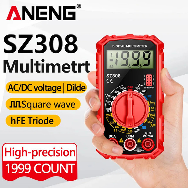 Digitales Multimeter ANENG SZ308 in Schwarz zur Messung von AC/DC Strom, Spannung und Widerstand mit LCD-Hintergrundbeleuchtung und Rechteckwellen-Testfunktion - Bild 1