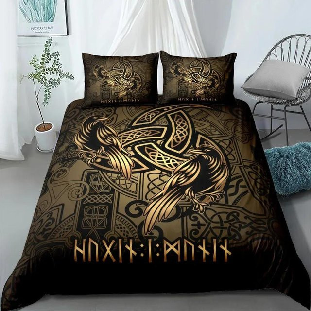 Wikinger Keltisches Bettwäsche Set mit Yggdrasil und Fenrir Design, Skandinavische Mythologie Bettbezug mit Reißverschluss, King Size, Breite: 133 cm, Länge: 200 cm - Bild 1