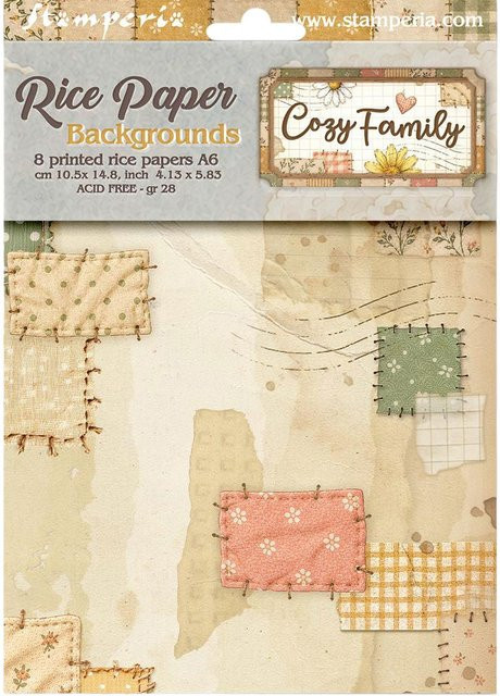 Stamperia Motiv-Strohseide Backgrounds Cozy Family, 8er Set, Farben: Beige, Weiß und Multicolour, Format: DIN A6 - Bild 1