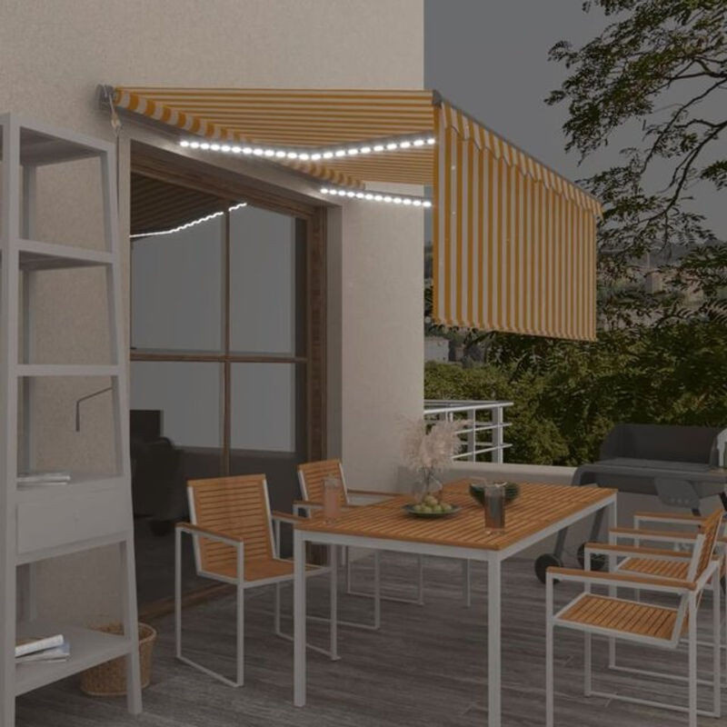 Automatische Markise mit Rollo, LED und Windsensor von vidaxl, Gelb-Weiß, B: 3,5 m x H: 2,5 m - Bild 1
