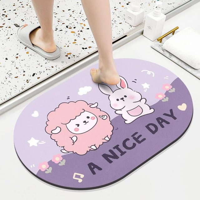 Yiran Furniture Kieselgurmatte für die Toilette mit Cartoon-Tier-Motiv, rutschfest und schnelltrocknend, B/T: 60 x 40 cm, Mehrfarbig - Bild 1