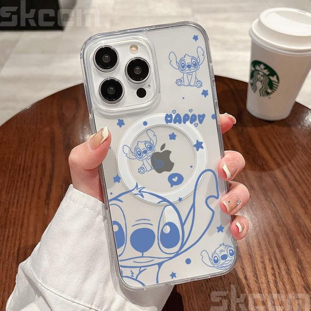 Disney Stitch und Angel transparente Handyhülle für iPhone kompatibel mit MagSafe und kabellosem Laden - Bild 1