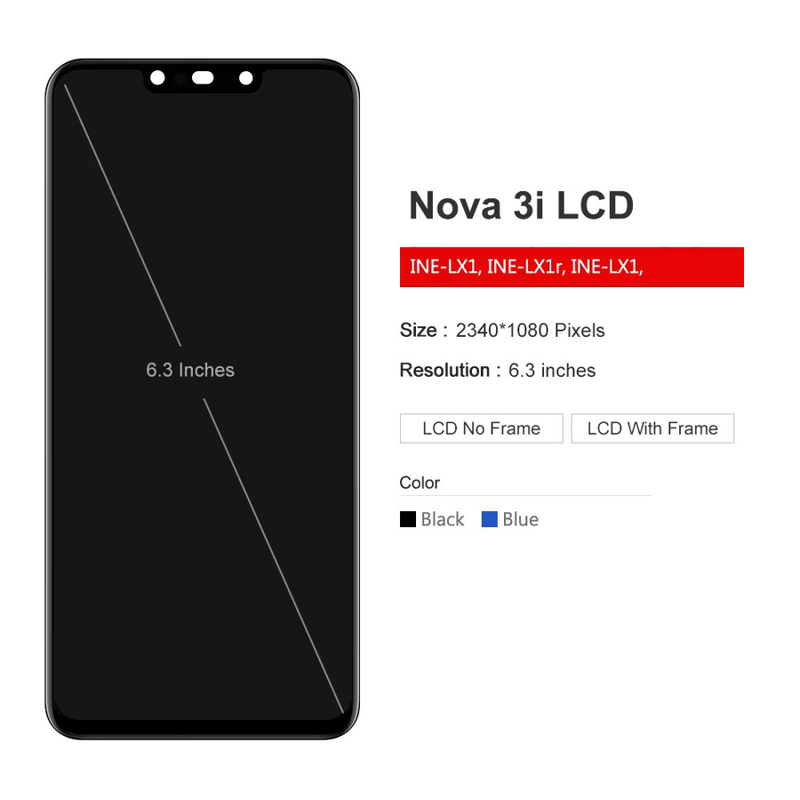 Huawei Ersatz LCD Display mit Rahmen und Touch Screen für Nova 3i und P Smart Plus in Schwarz, 6,3 Zoll - Bild 3
