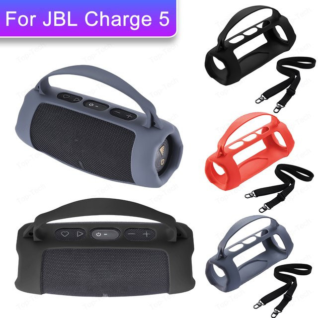 Wasserdichte und stoßfeste Silikon-Schutzhülle mit Schultergurt für JBL Charge 5 Wi-Fi in Rot - Bild 1
