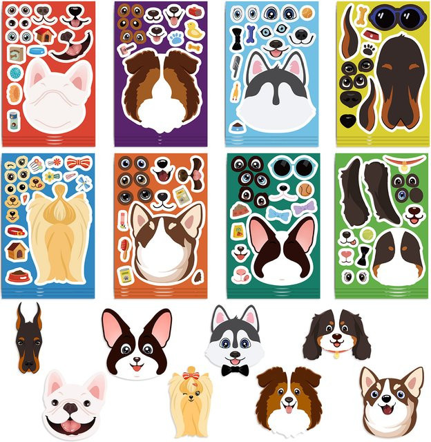 8 oder 16 Stück Cartoon Hund Aufkleber mit lustigen Gesichtern in Multicolour für Scrapbooking, Karten und Dekoration - Bild 1