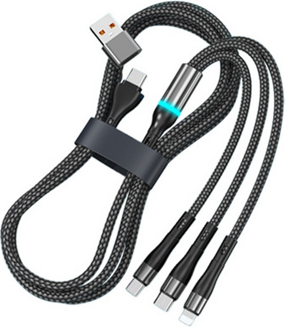 GSMnet USB-C auf USB-A Ladekabel mit Lightning, MicroUSB und USB-C Anschlüssen, 100W, Schwarz, Länge: 1,2 m - Bild 1