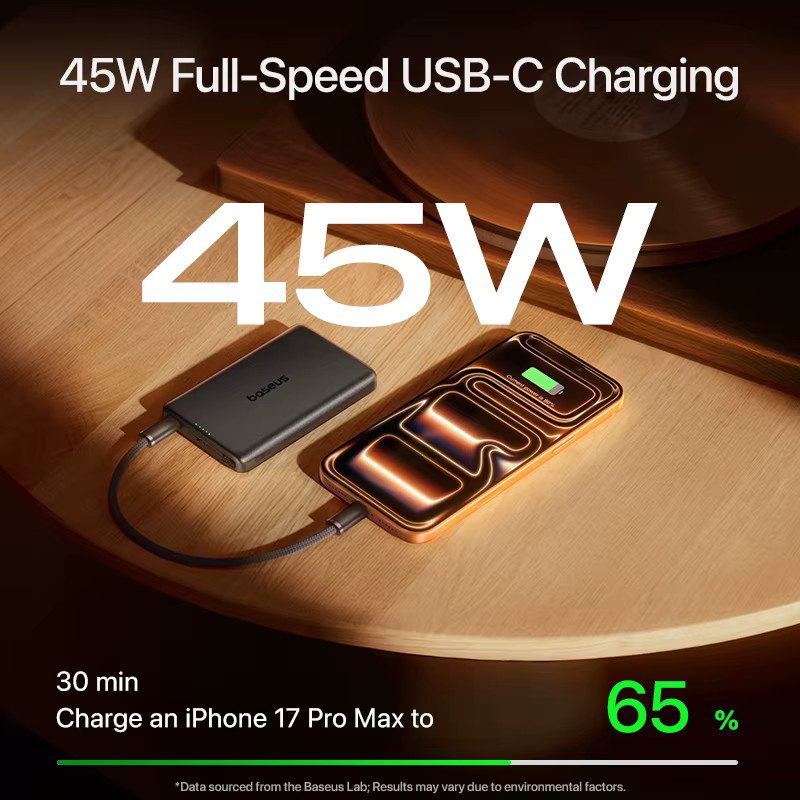 Baseus Qi2.2 Magnetische Powerbank 10000mAh mit 25W Kabellosem Laden und 45W PD USB-C, Schwarz - Bild 3