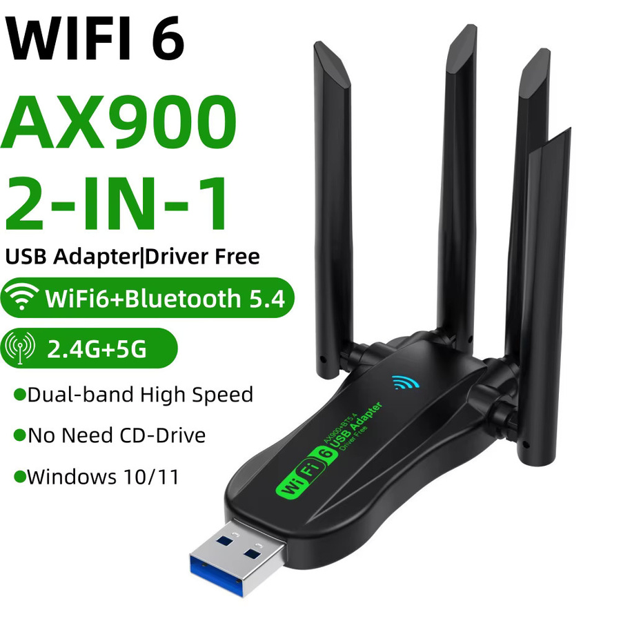 2-in-1 WiFi 6 AX900 USB 3.0 Adapter mit Bluetooth 5.4, Dual-Band 2.4G & 5G WLAN Empfänger und drahtlose Netzwerkkarte in Schwarz für Windows 10/11 - Bild 6