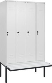 C+P Spind Classic PLUS Garderobenschrank mit Sitzbank, 4 Abteile, B/T/H: 212 x 120 x 81,5 cm, Farbe: Reinweiß, mit Sicherheits-Drehriegel und 4 Garderobenhaken - Bild 1