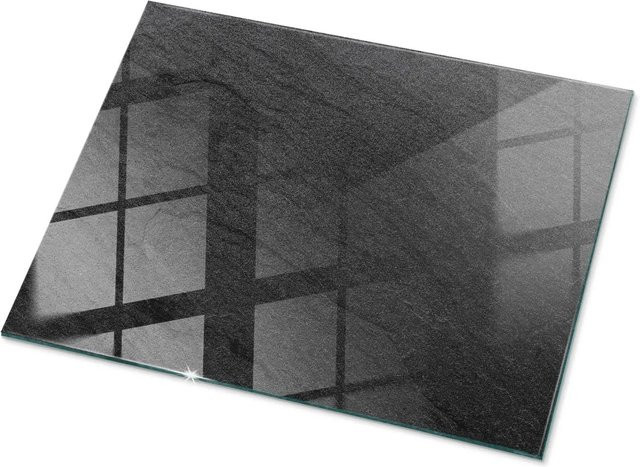 Tulup Glastischplatte in Schwarz mit Natursteinstruktur, rechteckig, B/T: 80 x 60 cm - Bild 1