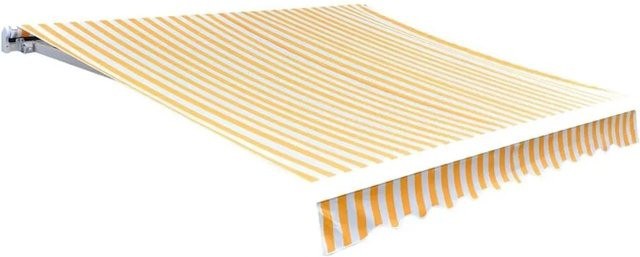 DELUKE Markisenbespannung aus Polyester mit Volant, Wasserabweisend und Reißfest, Gelb-Weiß, B: 300 cm, H: 250 cm - Bild 1