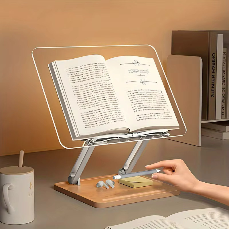 Verstellbarer Leseständer aus Acryl in Transparent und Gelb – Mehrwinkel-Desktop-Halter für Bücher, Tablets, Laptops und Schreibtafeln - Bild 2