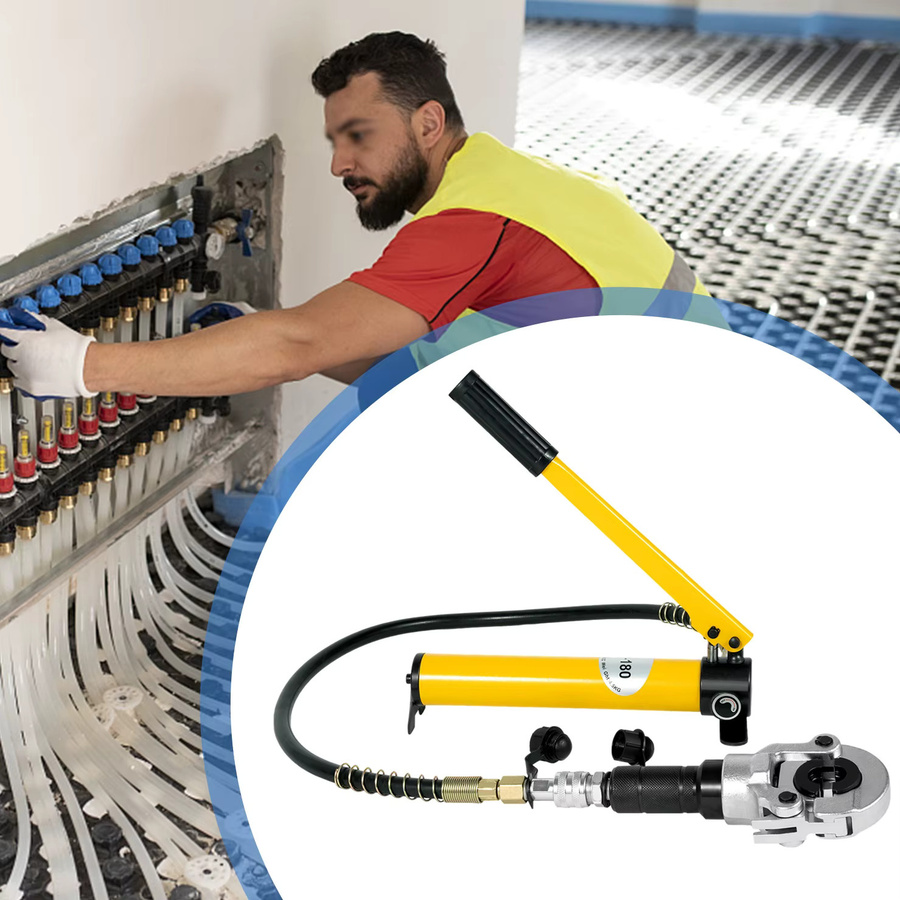 Bymaocar Hydraulikpumpen-Crimpzange Set in Gelb mit 6 Zähnen und 9 Matrizen für Edelstahlrohr, Kupferrohr, PEX und PB, Pressbereich V12–28 mm und TH16–32 mm - Bild 4