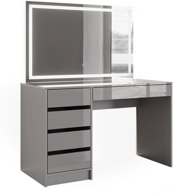 Vicco Schminktisch in Sherry Grau mit LED-Spiegel und Hochglanz-Finish, B/T/H: 120 x 75 x 75 cm - Bild 2