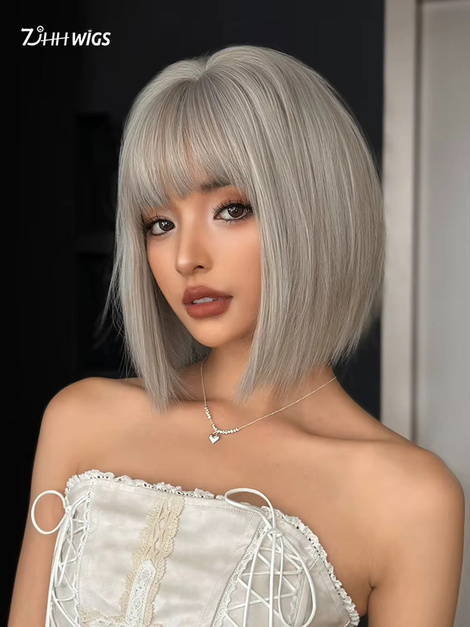 7JHH WIGS Perücke, kurz, glatt, aschbeige, Damen - Bild 5
