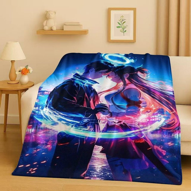 LumiRove Sword Art Online SAO Flanell-Plüschdecke Blau, ultraweiche warme Decke für Kinder und Erwachsene, B/B: 75 x 95 cm - Bild 1