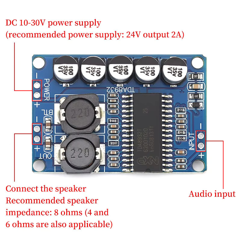 Javino TDA8932 Digitales Leistungsverstärker-Board-Modul 35W Mono-Audioverstärker in Blau - Bild 3