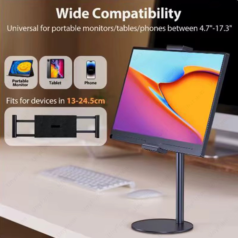 Cdisplay Tragbarer Monitorständer in Schwarz, höhenverstellbare Desktop-Monitorhalterung für Smartphones, Tablets und Monitore von 4,7 bis 17,3 Zoll - Bild 2