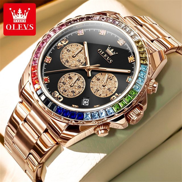 OLEVS Armbanduhr, Quarz, Edelstahl, Gold, Edelstein, Herren - Bild 1