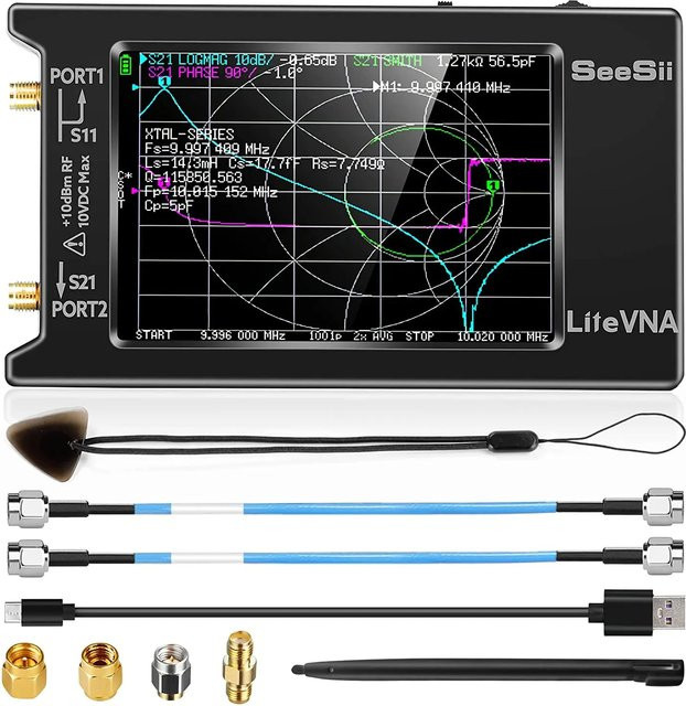 SeeSii Nanovna Vektor-Netzwerkanalysator 50kHz-6,3 GHz in Schwarz zur Messung von S-Parametern, HF, VHF, UHF, SWR, Phasenverzögerung und Smith Chart - Bild 1