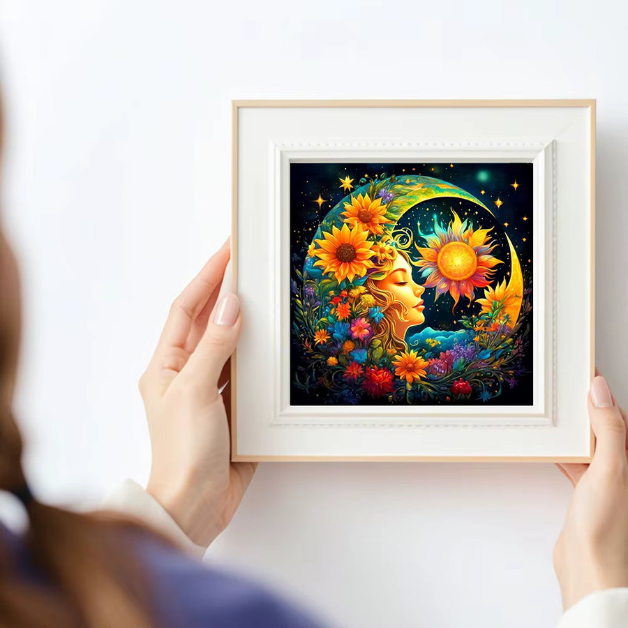 Huacan 5D-Diamantgemälde zum Selbermachen mit Sonnenblume und Mond Motiv, Multicolour, B/H: 20 x 20 cm - Bild 3