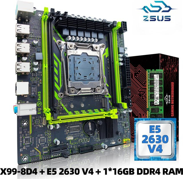 ZSUS X99-8D4 Motherboard Set mit Xeon E5 2630 V4 CPU, 16 GB DDR4 RAM und NVME M.2 SATA in Schwarz - Bild 1