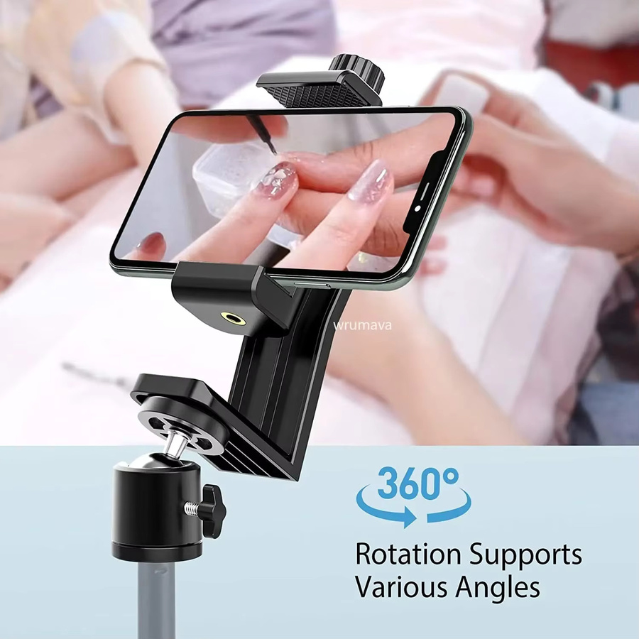 Wrumava Universal Handy Stativ Halterung Adapter mit 360 Grad drehbarem Kugelkopf in Schwarz für Samsung und iPhone sowie Selfie Sticks und Einbeinstative - Bild 2