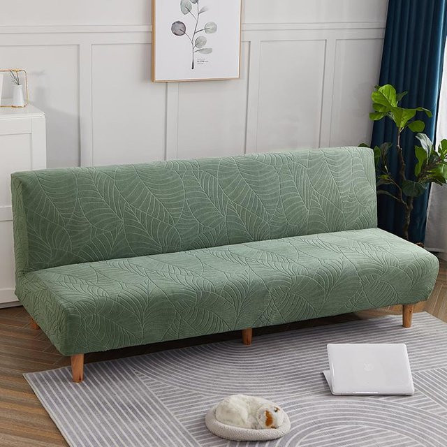 Wasserdichter Schlafsofa-Bezug aus Jacquard-Polyester in Grün mit floralem Design, elastischer Stretch-Überwurf für Futon-Sofas, Größe: 120-150 cm - Bild 1