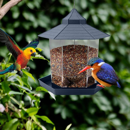CosyHome Hängendes Vogelhaus Gazebo in Grau und Transparent aus Kunststoff