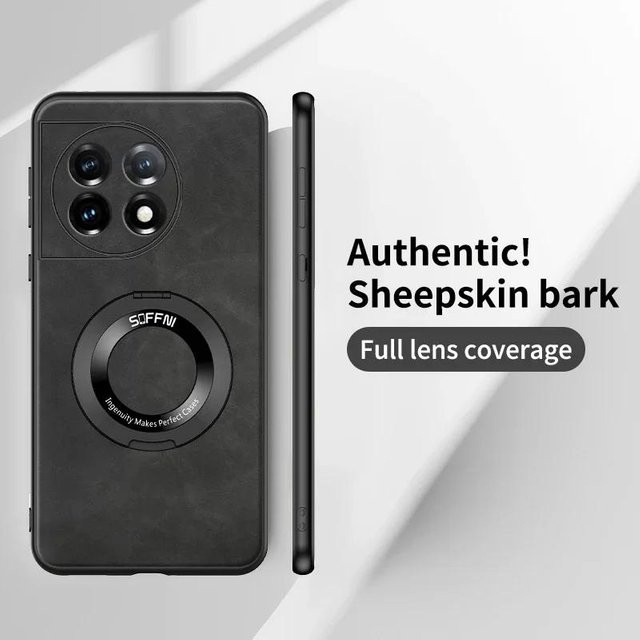 Magnetische Stoßfeste Lederhülle für OnePlus 11, 12 und 13 mit kabellosem Lade-Ring in Matt-Optik - Bild 1