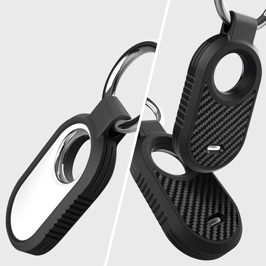 Schutzhülle im Carbon-Faser-Stil für Samsung Galaxy SmartTag 2 Locator, Schlüsselanhänger aus weichem Silikon und TPU, Schwarz - Bild 3